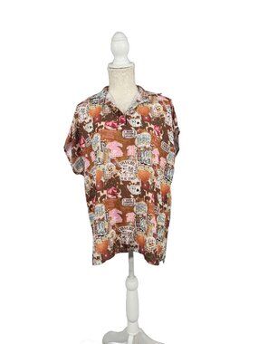 Western Cowgirl Graphic All Over Print Womens Shirt M Pull On Sleeveless Collar